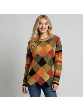 Vintage Handmade Rainbow Patchwork / Striped Sweater - Small